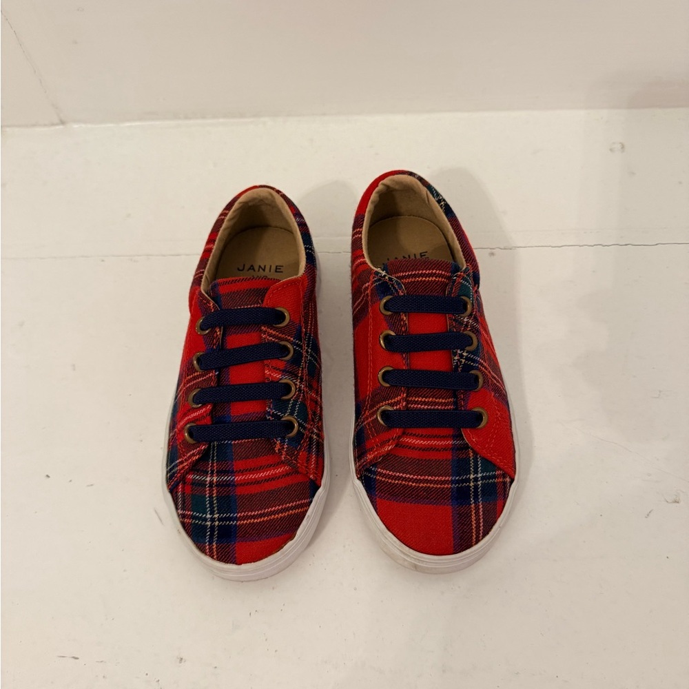 Janie and Jack Red Plaid Kids Sneakers
